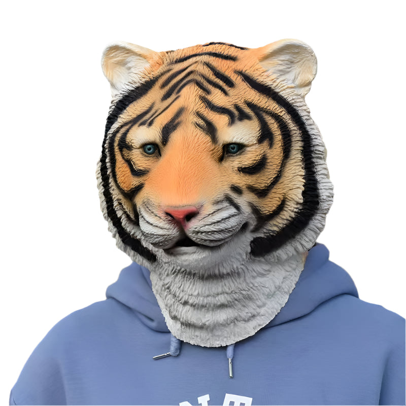 Adult Realistic Tiger Mask - Full-Head Animal Masquerade Latex Costume Accessory