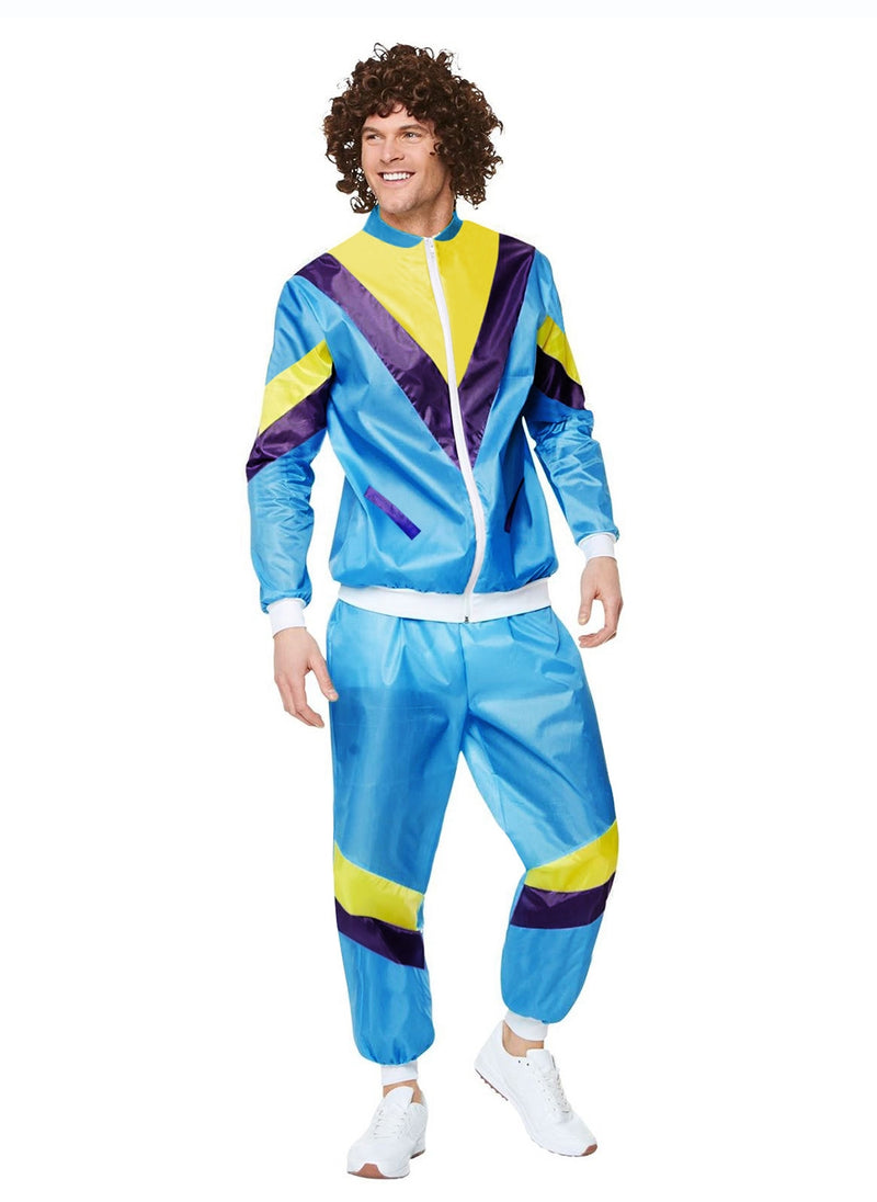 Mens 80s Shell Suit Costume - Retro Neon Tracksuit 2-Piece Set