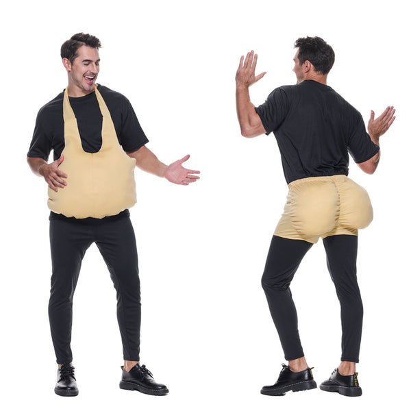 Kids funny body illusion costume with padded front and back panels in tan