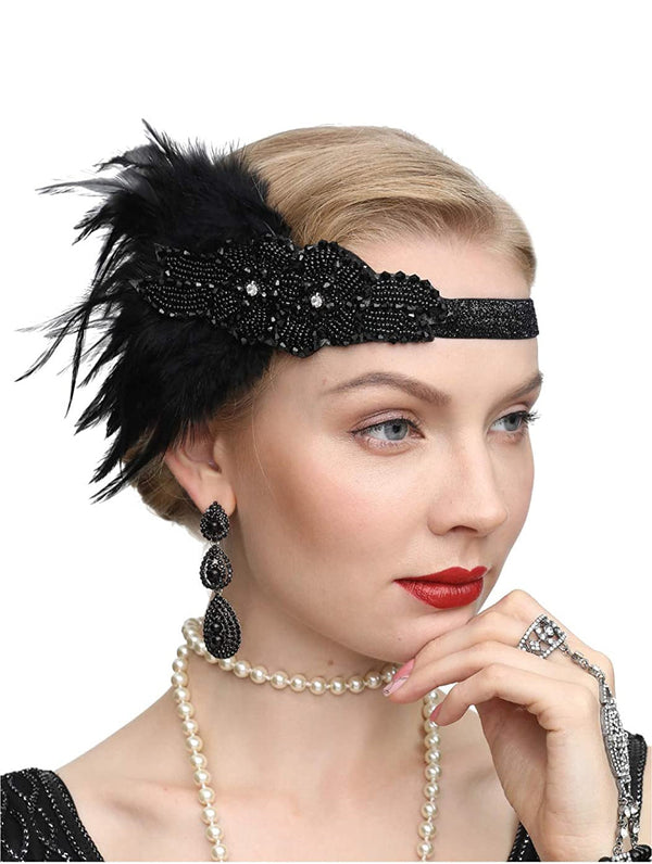 1920s BlackFeather Vintage Great Gatsby Flapper Headpiece