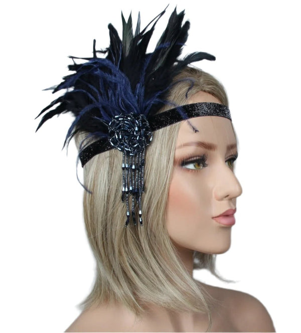 1920s Headband Black Feather Great Gatsby Flapper Headpiece