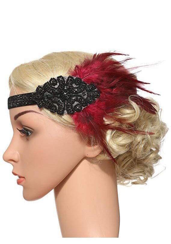 1920s Red Feather Vintage Great Gatsby Flapper Headpiece