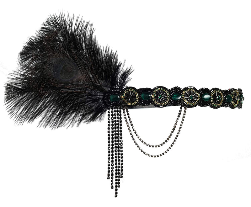 Adult 1920s Flapper Headband - Black Feather Gatsby Headpiece Accessory