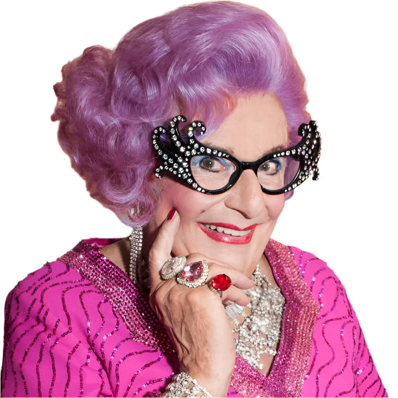 Dame Edna Everage Wig + Black Glasses