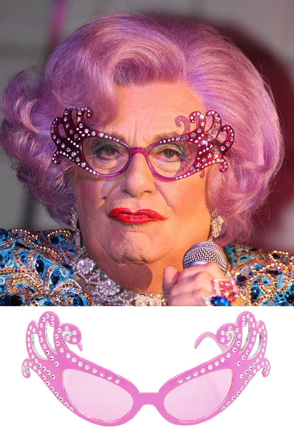 Adult Pink Rhinestone Celebrity Diva Glasses - Oversized Dame Edna Style Novelty Eyewear