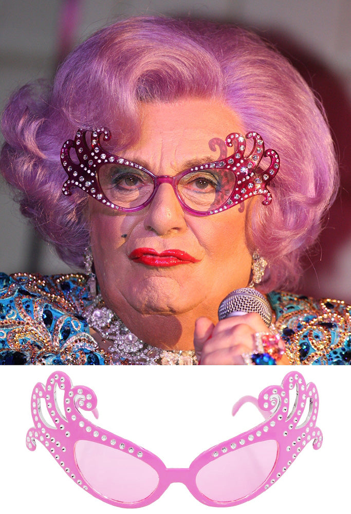 Adult Pink Rhinestone Celebrity Diva Glasses - Oversized Dame Edna Style Novelty Eyewear