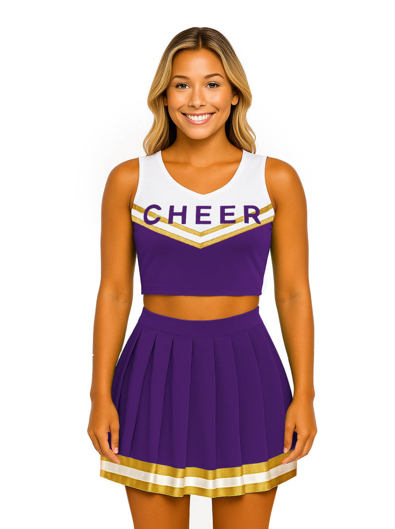 Womens Purple Cheerleader Costume - Athletic Spirit Squad Outfit