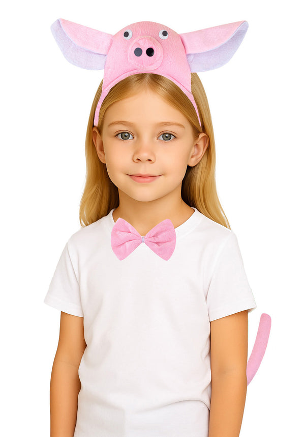 Kids Pig Costume Accessory Set - Farm Animal Ears Bow Tail