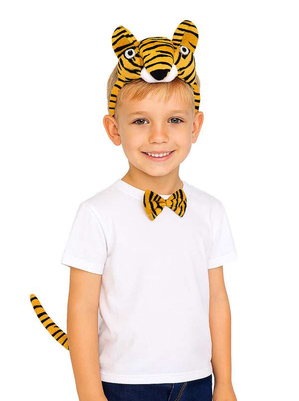Kids Tiger Costume Set - 3-Piece Headband, Bow Tie & Tail Accessory Pack