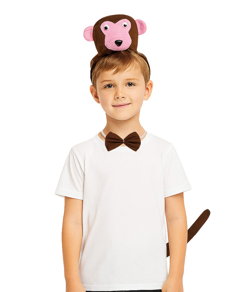 Kids Monkey Costume Accessories - Headband Ears Tail & Bow Tie Set