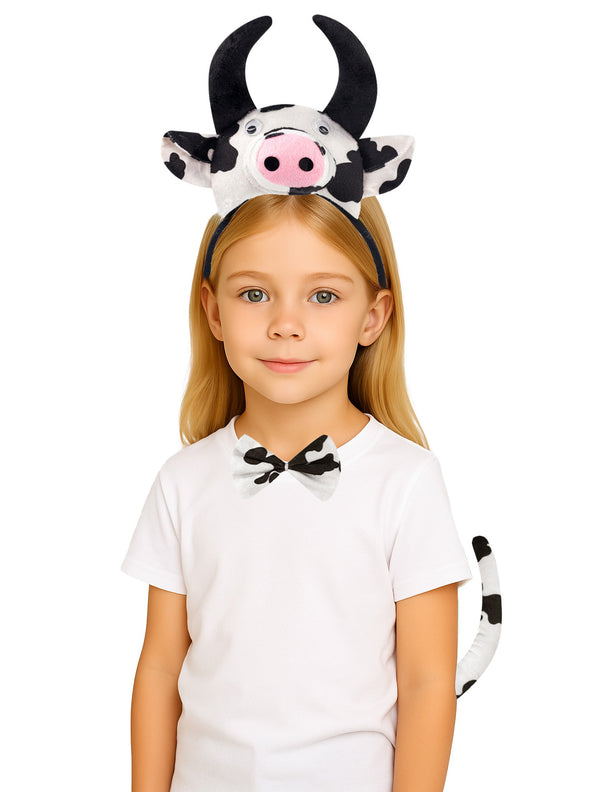 Kids Cow Costume Accessory Set - Farm Animal Headband Bow Tie Tail
