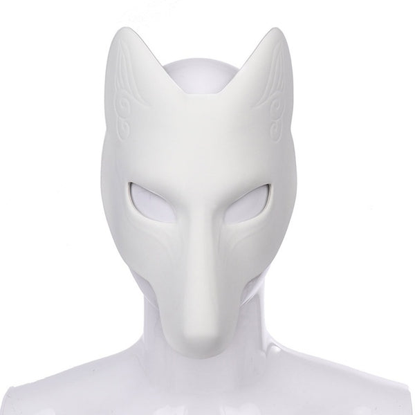 Adult White Fox Mask - Unpainted Kitsune Cosplay Accessory