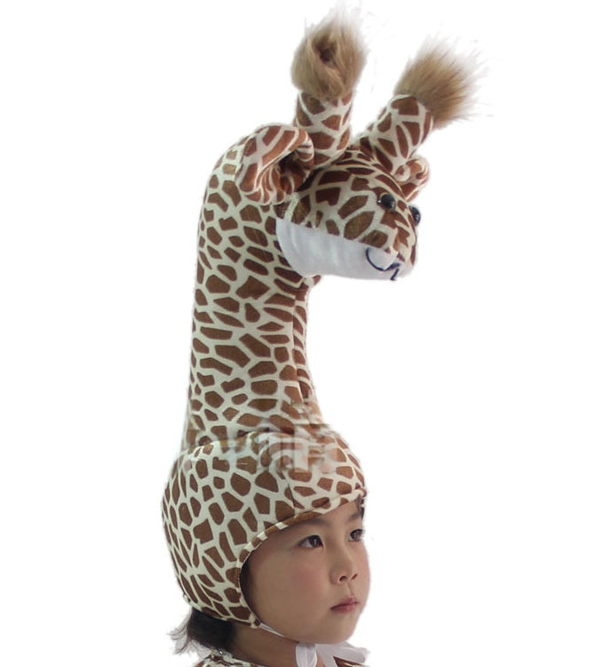 Kids giraffe headband with plush spotted fabric, 3D ears and twin ossicone horns on a white background
