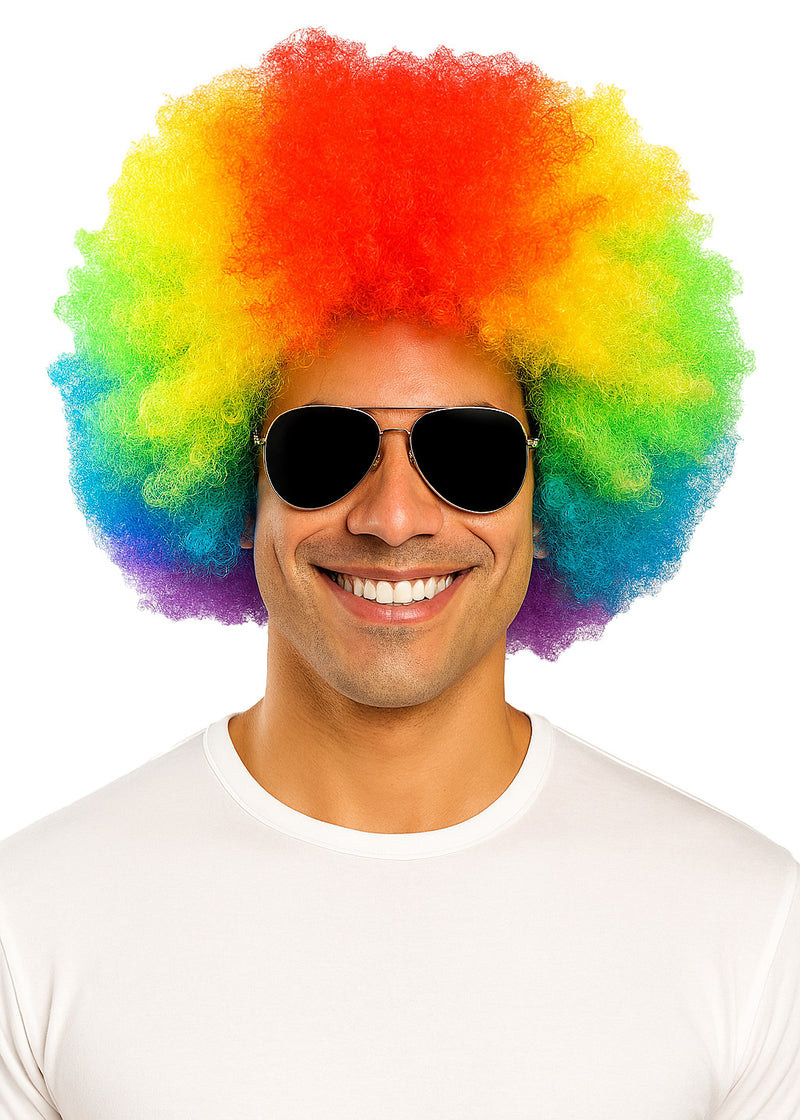 Adult Rainbow Afro Wig - Deluxe Clown Disco Costume Accessory