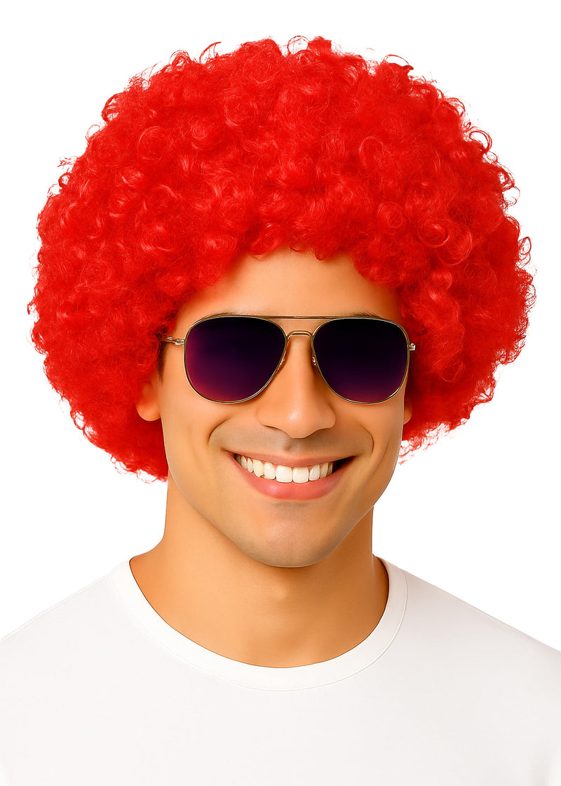 Adult Red Afro Wig - 70s Disco Clown Costume Accessory