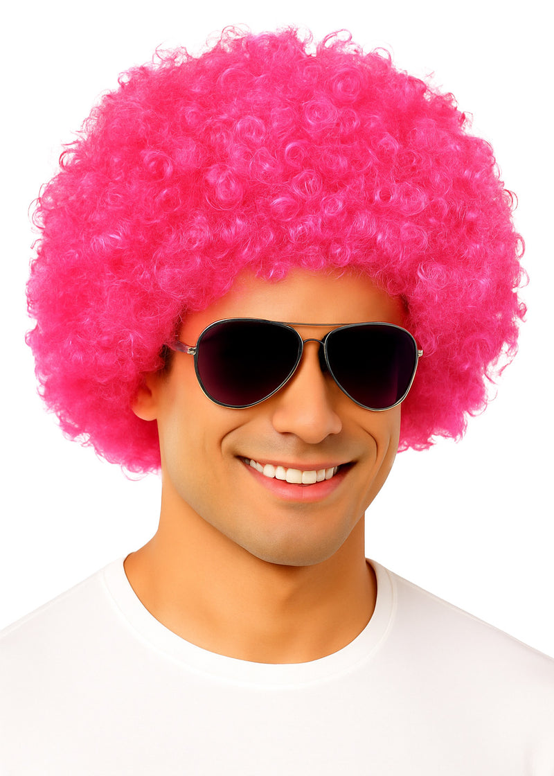 Adult Hot Pink Afro Wig - 70s Disco Funky Clown Costume Accessory