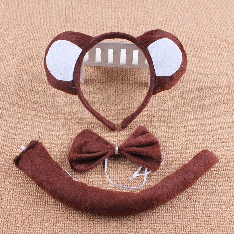 Kids Monkey Costume Accessory Set - 3-Piece Headband Ears Tail Bow Tie