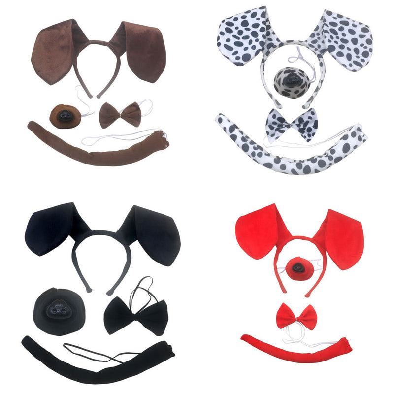 Kids Adults Dog Gloves Tail Nose Headband Animal Set