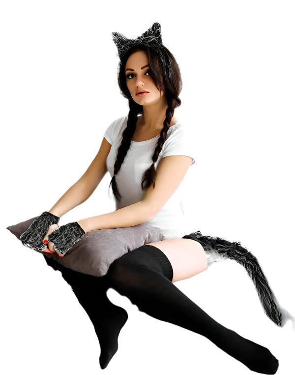 Kids Adults Wolf Gloves Tail Headband Animal Set