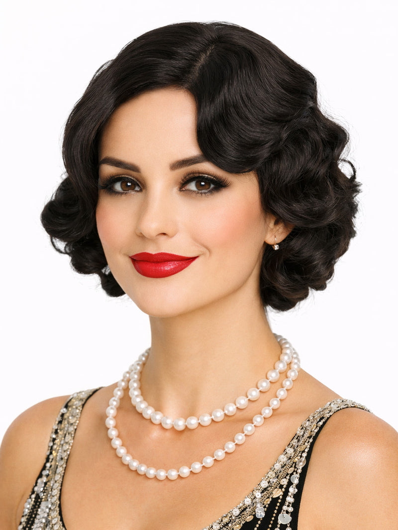 Black 1920s Gatsby Finger Wave Flapper Wig
