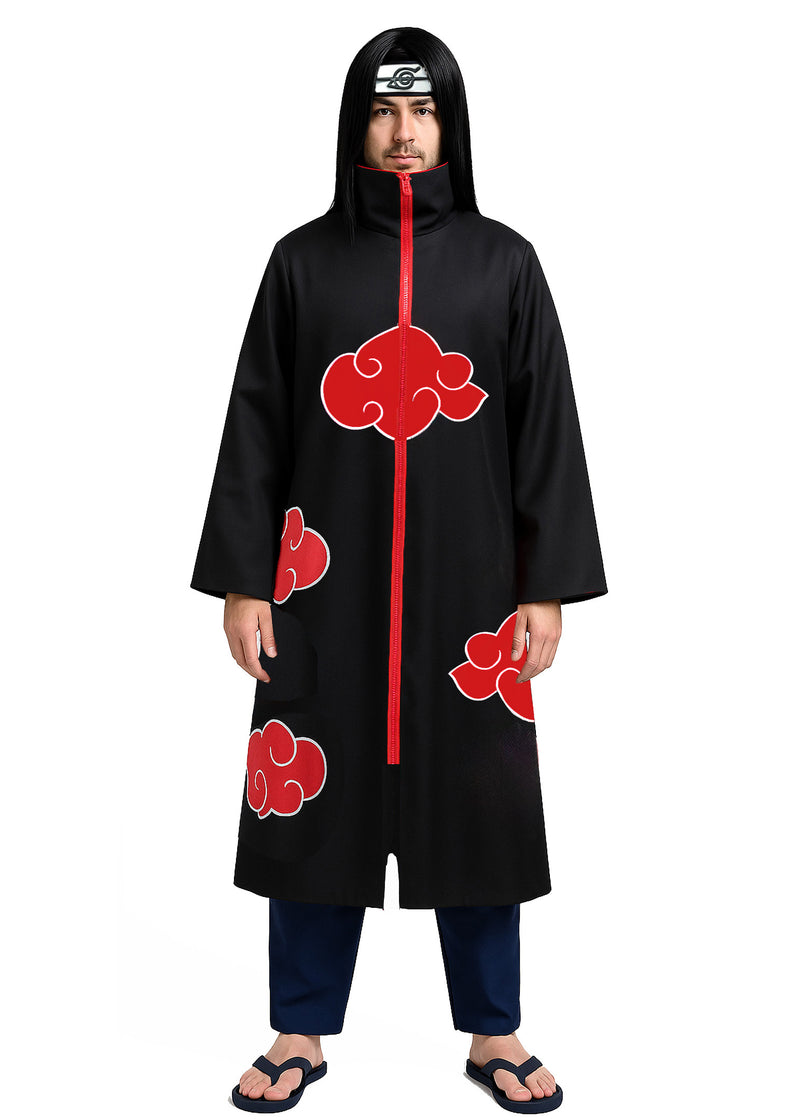 Adult Anime Rogue Ninja Cloak - Black Robe with Red Cloud Motifs