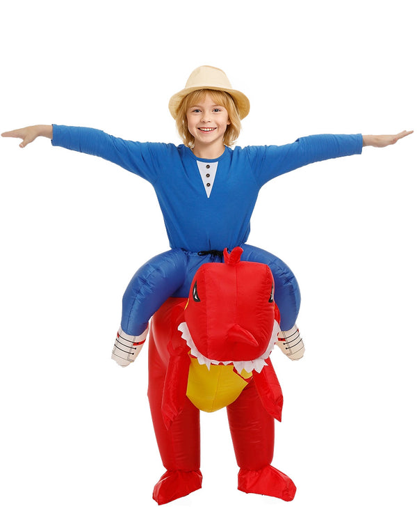 Kids Inflatable T-Rex Rider Costume - Red Dinosaur Carry-Me Suit