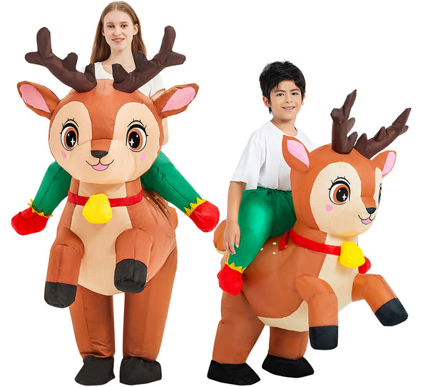 Kids and Adults Inflatable Reindeer Costume - Christmas Ride-On Suit