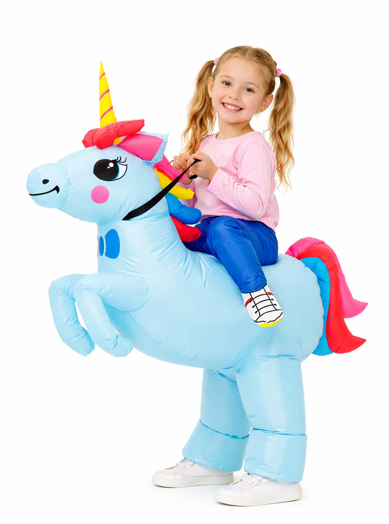 Kids Inflatable Unicorn Ride-On Costume - Rainbow Mane Fantasy Suit