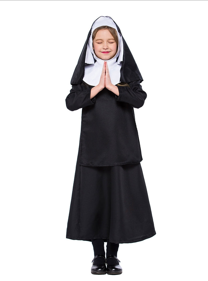 Kids Nun Costume - Black & White Habit Dress-Up Set
