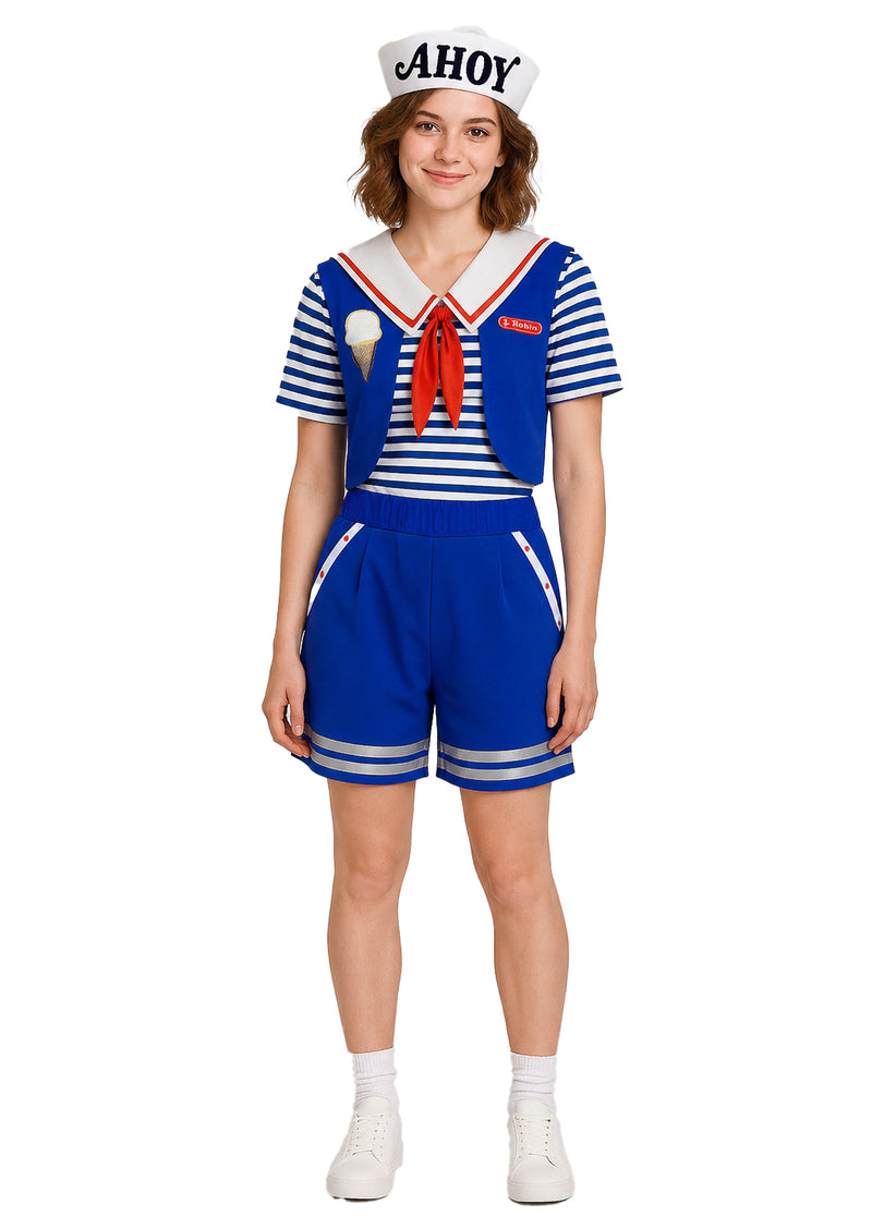 Womens 80s Ice Cream Sailor Costume - Retro Parlor Uniform Set