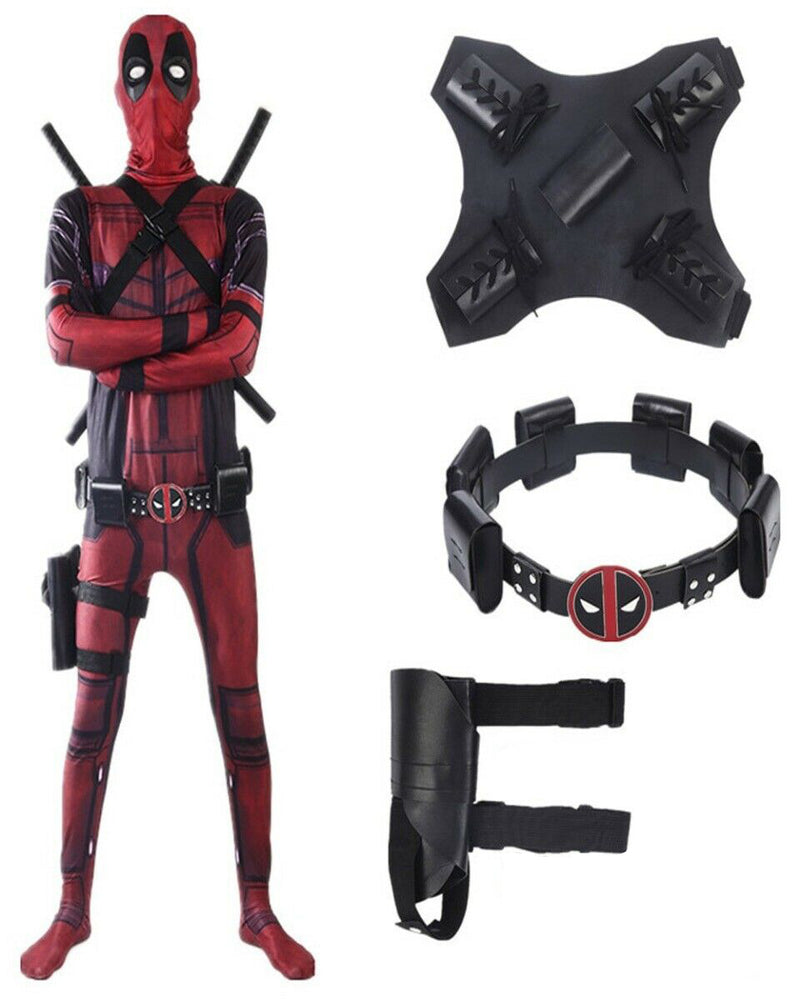 Mens Red Mercenary Costume - Full Body Superhero Jumpsuit with Tactical Gear
