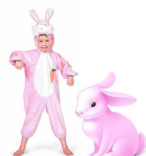 Kids pink bunny costume with hood and fluffy ears for Book Week