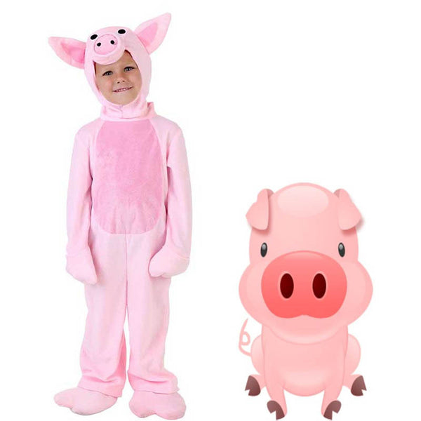 Kids pink pig costume with 3D hood and snout - full body view