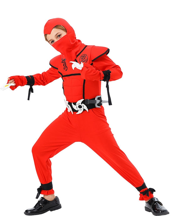 Kids Red Ninja Costume - Book Week Warrior Jumpsuit & Weapons