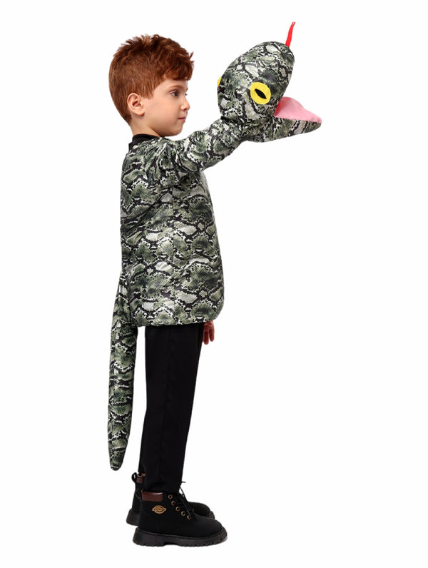 Kids python snake costume top with 3D wraparound body and open-mouth head