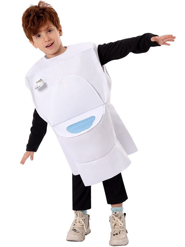 Kids white toilet costume tunic with 3D bowl and tank
