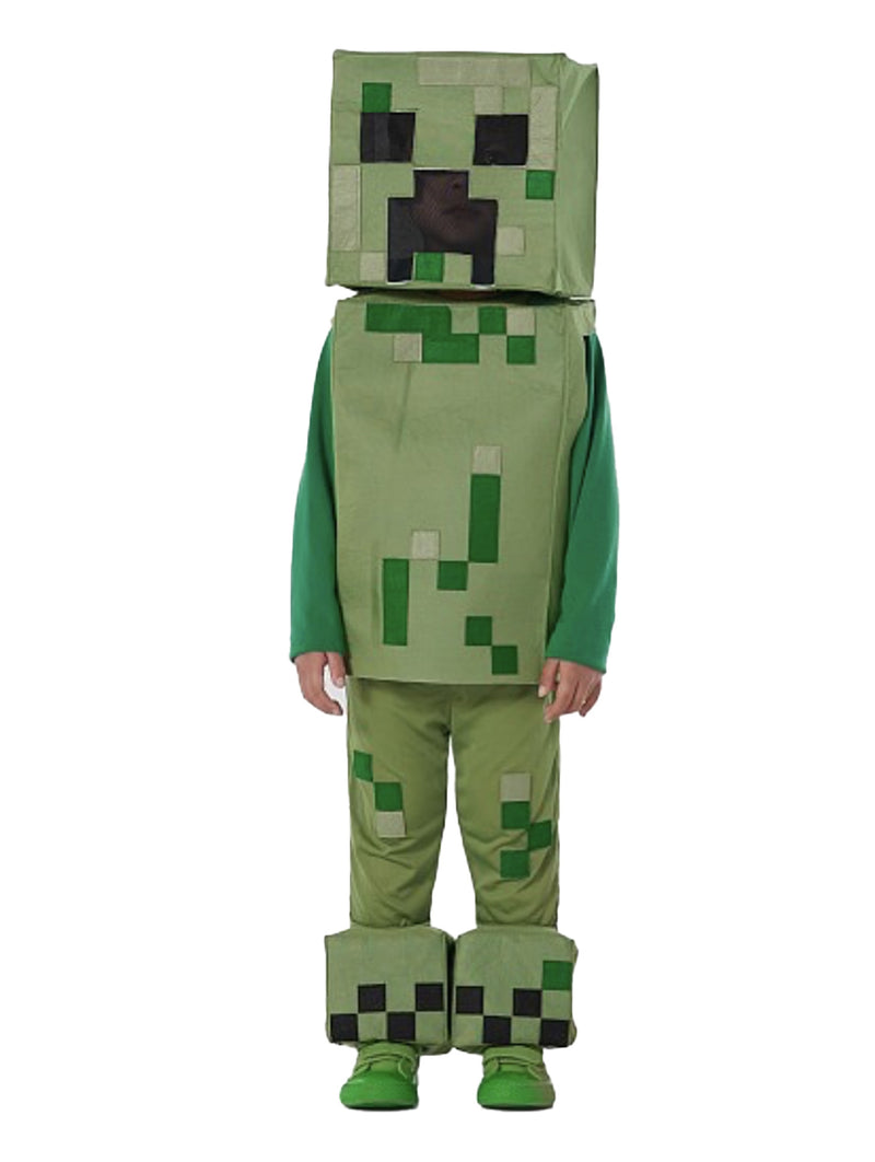 Kids Pixelated Block Game Costume - Green Mob Character Outfit