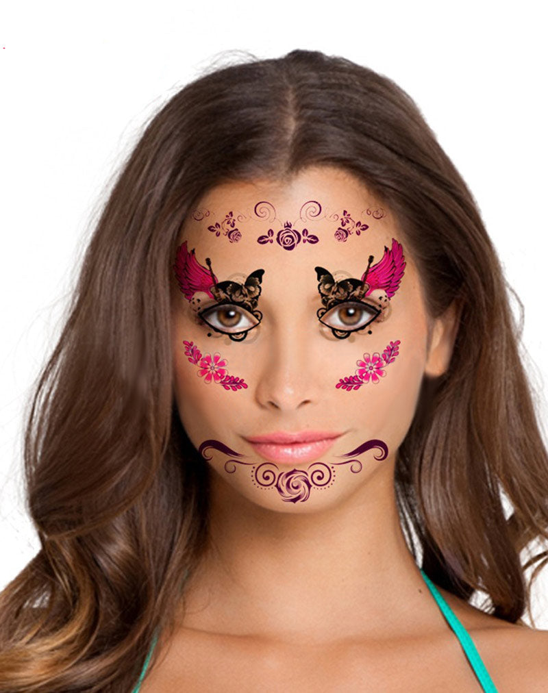 Ladies Halloween Day of the Dead Face Temporary Tattoo