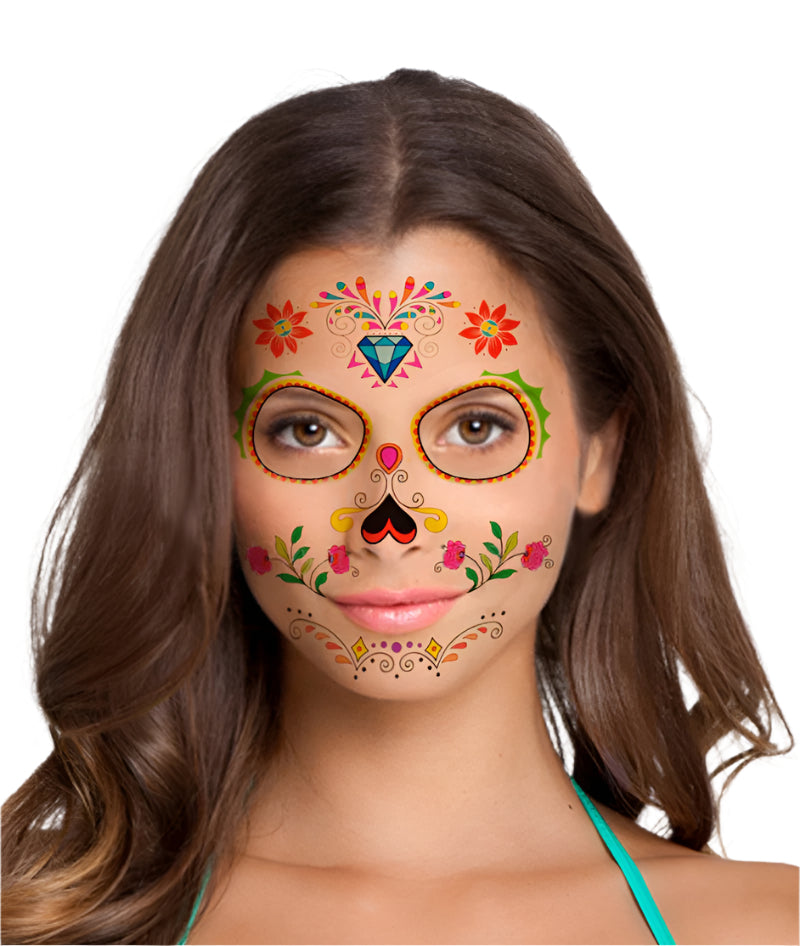 Ladies Halloween Day of the Dead Face Temporary Tattoo