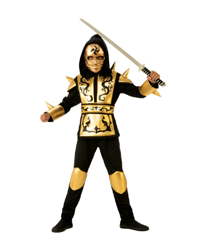 Boys Kids Gold Ninja Fighter Power Japanese Warrior Fancy Dress Costume Child Book Week