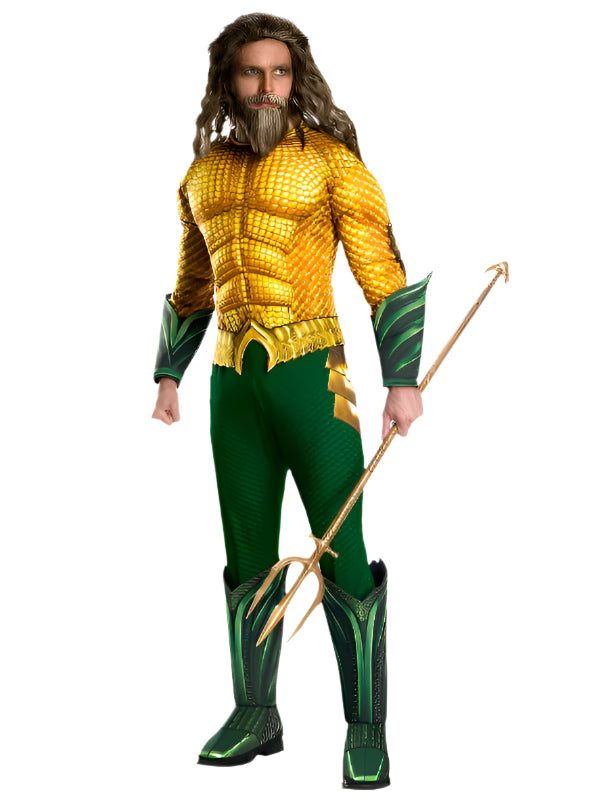 Mens Deluxe Aquaman DC Comic Hero TV Book Film Movie Fancy Dress Costume Outfit