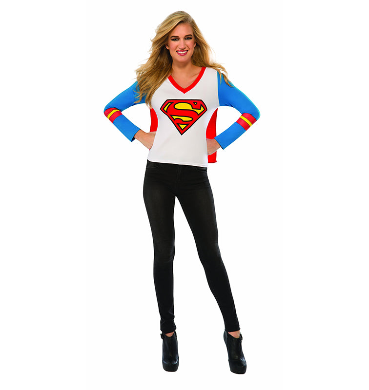Womens Supergirl Tshirt Mask Ladies Super Hero Justice League Costume