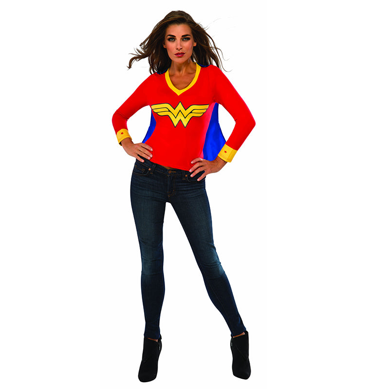 Womens Wonder Tshirt Mask Super Hero Justice League Fancy Dress Costume Outfit