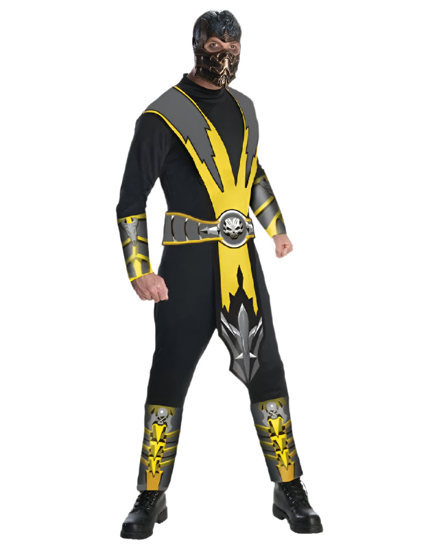 Mens Mortal Kombat Scorpion Fancy Ninja Halloween Karate Costume
