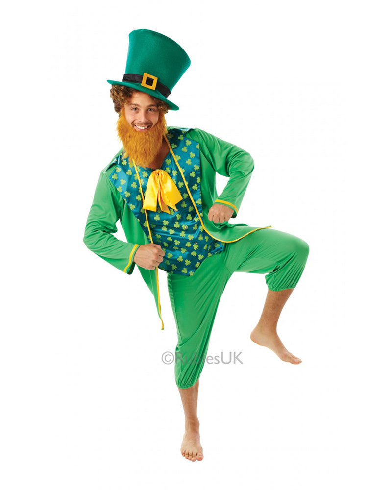 Mens Gents Green St Patricks Day Irish Costume Leprechaun Adults Outfit Fancy Dress + Hat