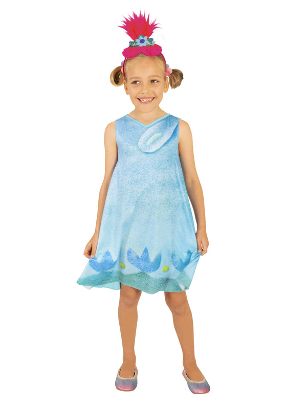 Kids Trolls Poppy Costume - Licensed Blue Dress & Headband Set