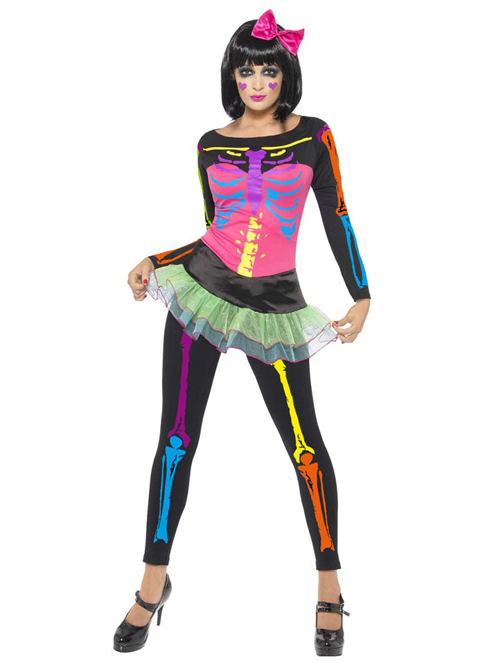 Ladies 80s Neon Skeleton Costume