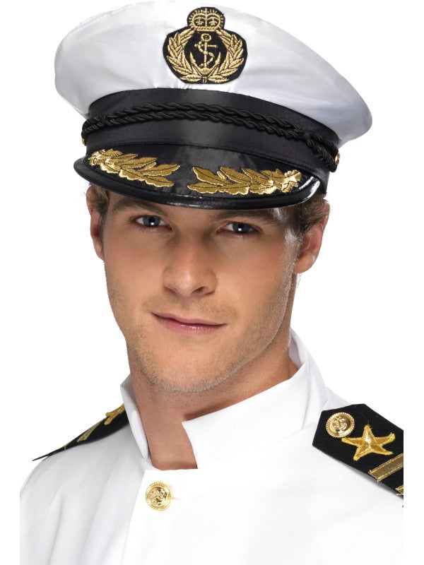 White Sea Sailor Boating Yacht Nautica Captain Cap Hat Navy Skipper