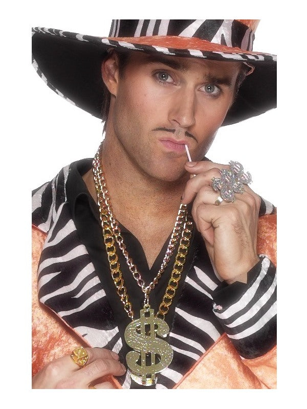 Large Dollar Sign Medallion 1970's Disco Pimp Gangster Chain Costume Accessory