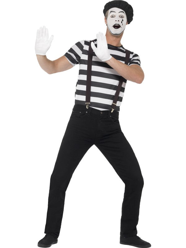 Gentleman Mime French Artist Costume Circus Act Mens Fancy Dress Outfit